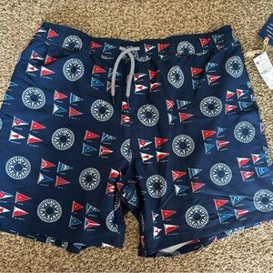 Reyn Spooner Nautical Flag Swim Shorts - Blue and Red